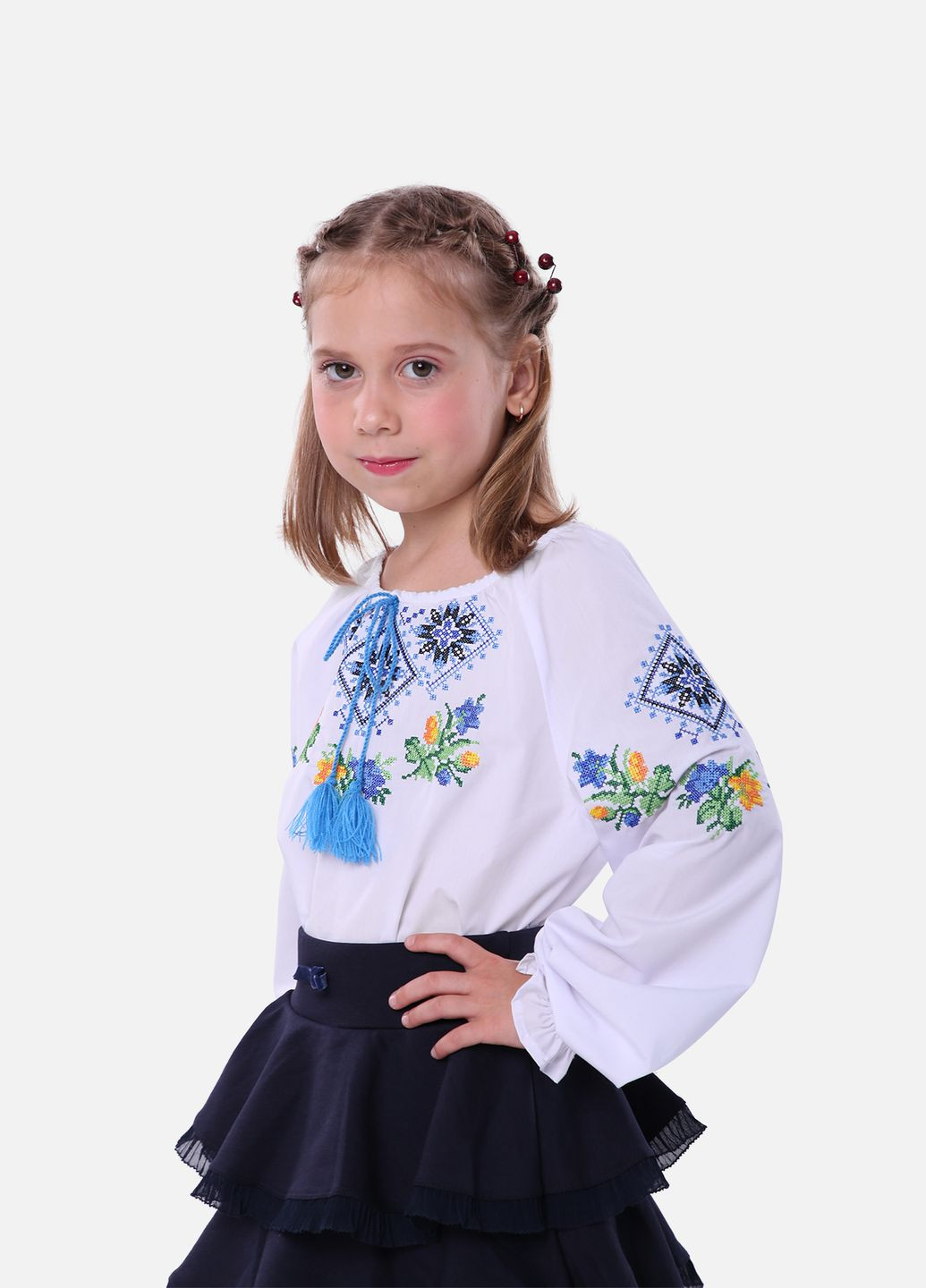 Вышиванка для девочки с длинным рукавом цвет белый ЦБ-00245238 No Brand (280925116)