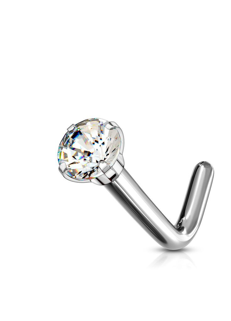 Титанова сережка нострил (гвоздик) для пірсингу крила носа T23NOL4-18-3-C з фіанітом (камінь: 3мм; Колір: Прозорий) Spikes (333698422)