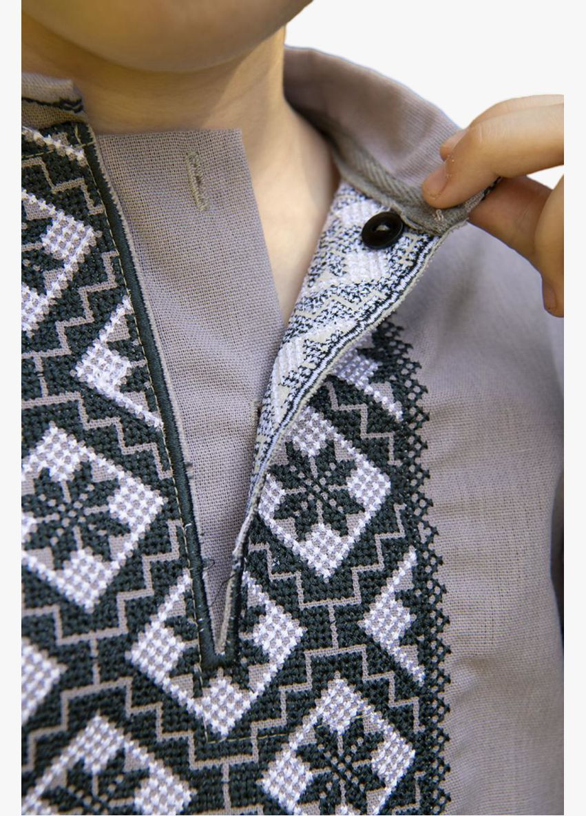 Серая вышиванка для мальчика льняная элегантная детская Україна лен (322055108)