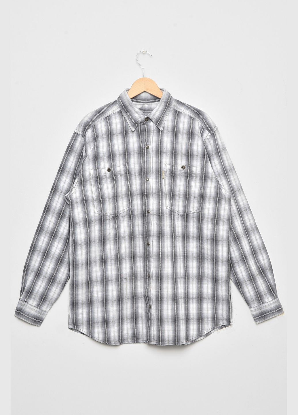 Сорочка чоловіча батальна сірого кольору в смужку Let's Shop (292630518)