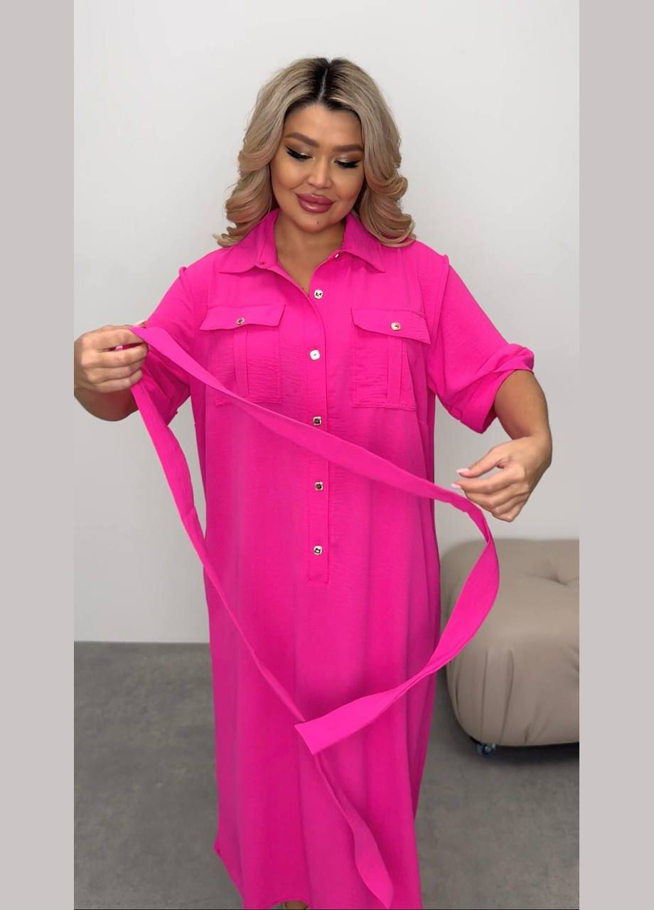 Малиновое повседневный стильное женское платье с пуговицами оверсайз Style Point однотонное