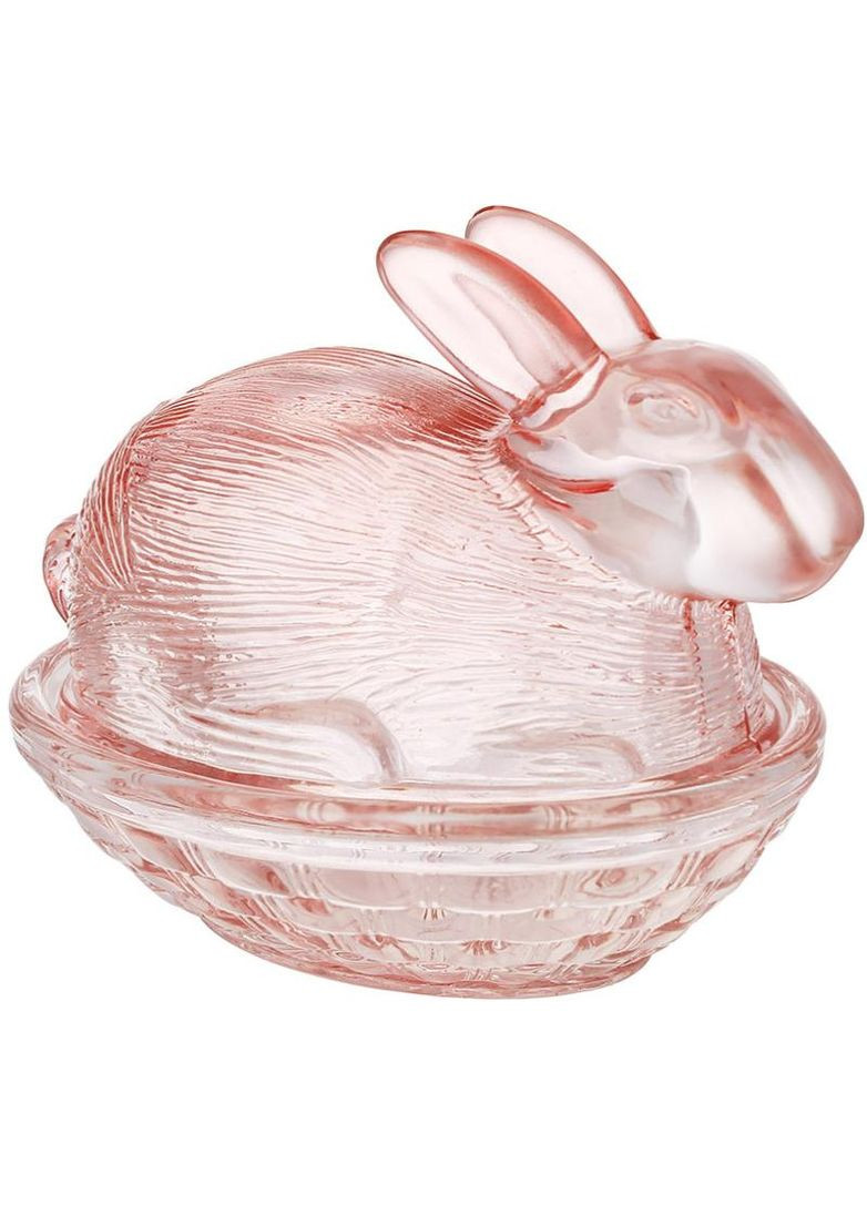 Стеклянная емкость с крышкой "Кролик" для сладостей, 14х10х11см, розовое стекло Bona (372170846)