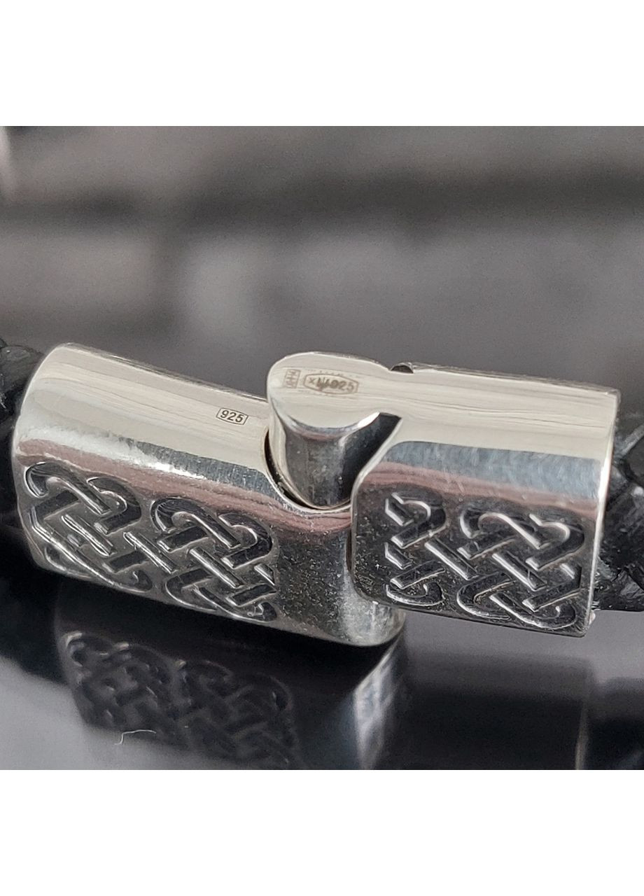 Браслет із рунами Вікінгів зі срібла з натуральною шкірою 22 см No Brand (364202093)