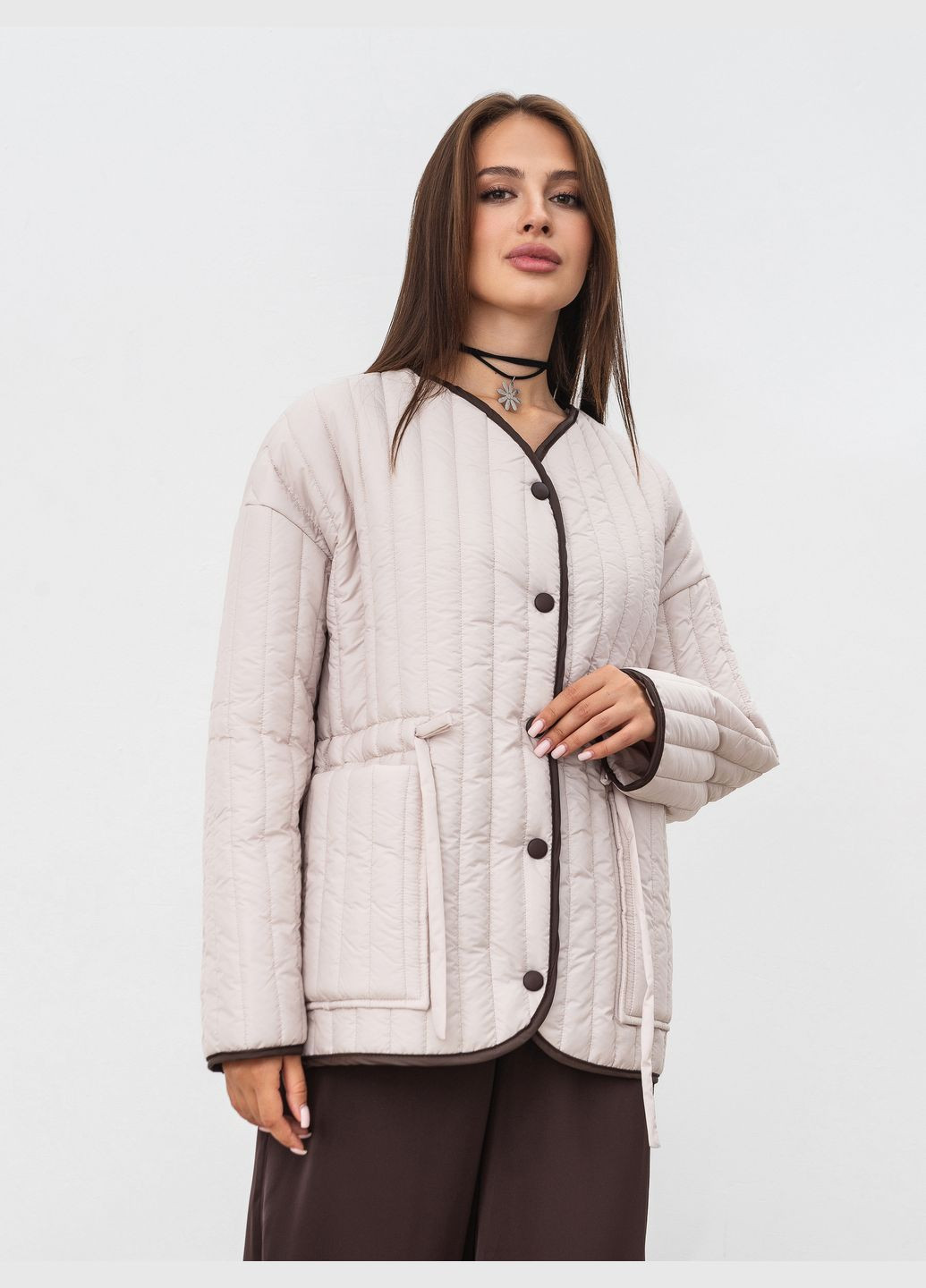 Бежевая демисезонная куртка стьоганая Romashka Фінляндія