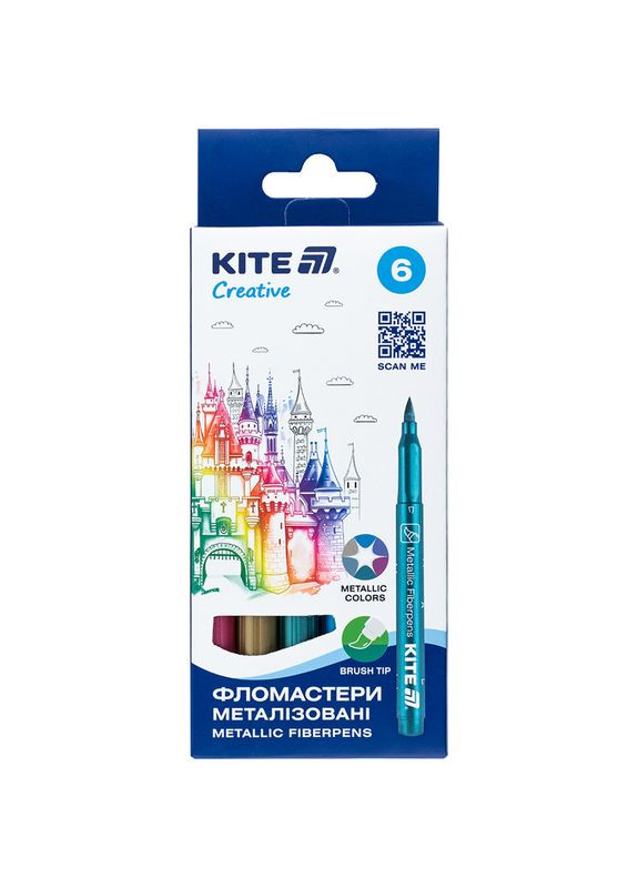 Фломастеры-кисти 6 цв. /K-1149/ Creative металлизированные (1/12) Kite (367753427)