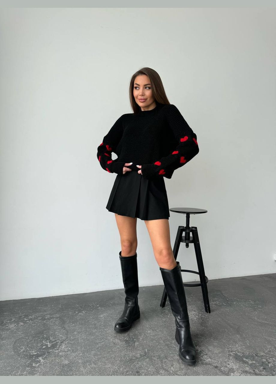 Черный демисезонный свитер оversize акрил/шерсть No Brand