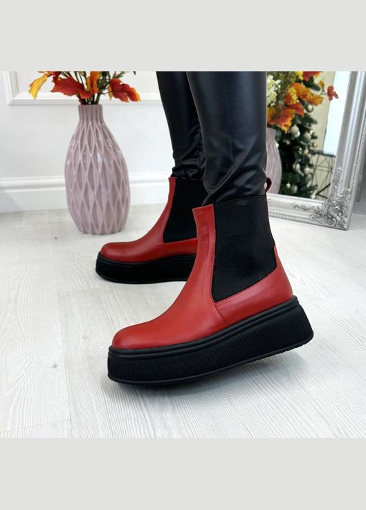 Зимние челси женские кожаные красные на утолщенной подошве. 39 размер Vasha para