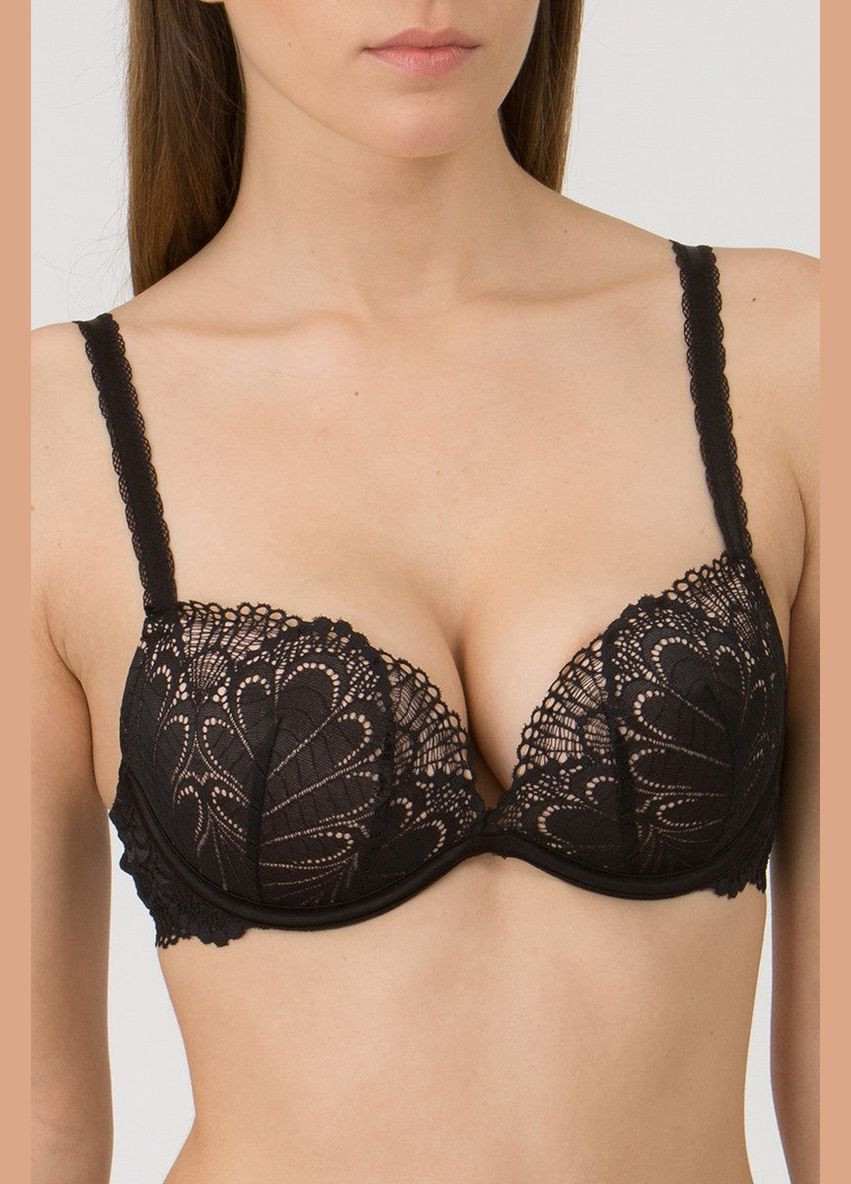 Чёрный брасьер кружевной бюстгальтер с двойным пуш-ап Wonderbra с косточками