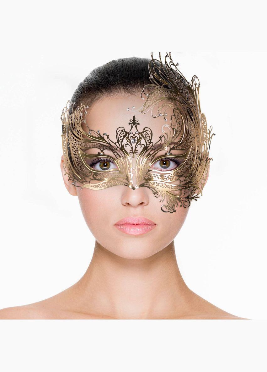 Венецианская маска с завитками металлическая, с камнями, золотистого цвета EasyToys (303897334)