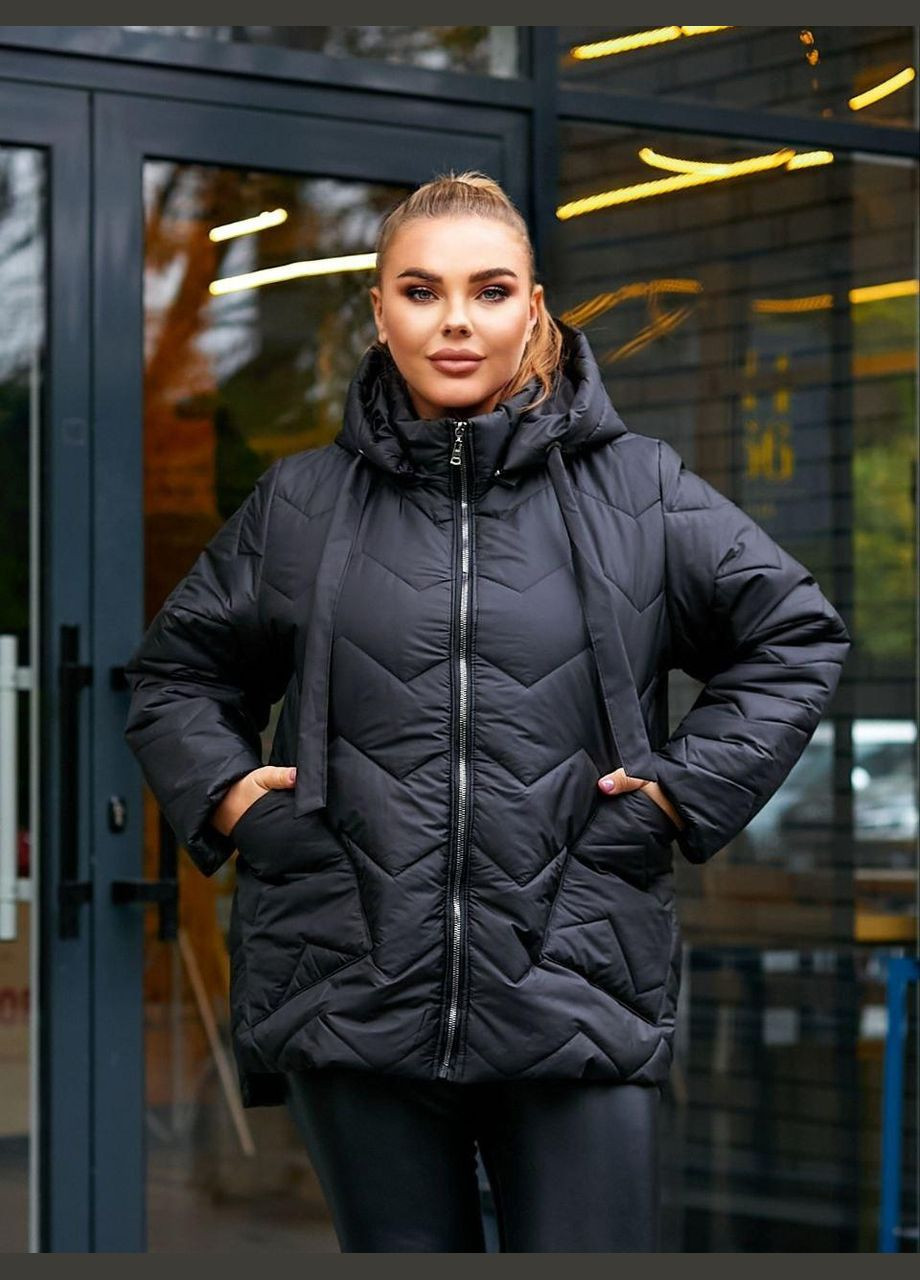 Черная зимняя куртка женская эврозима батальная sf-147 тепло и стильно черный, 54-56 Sofia