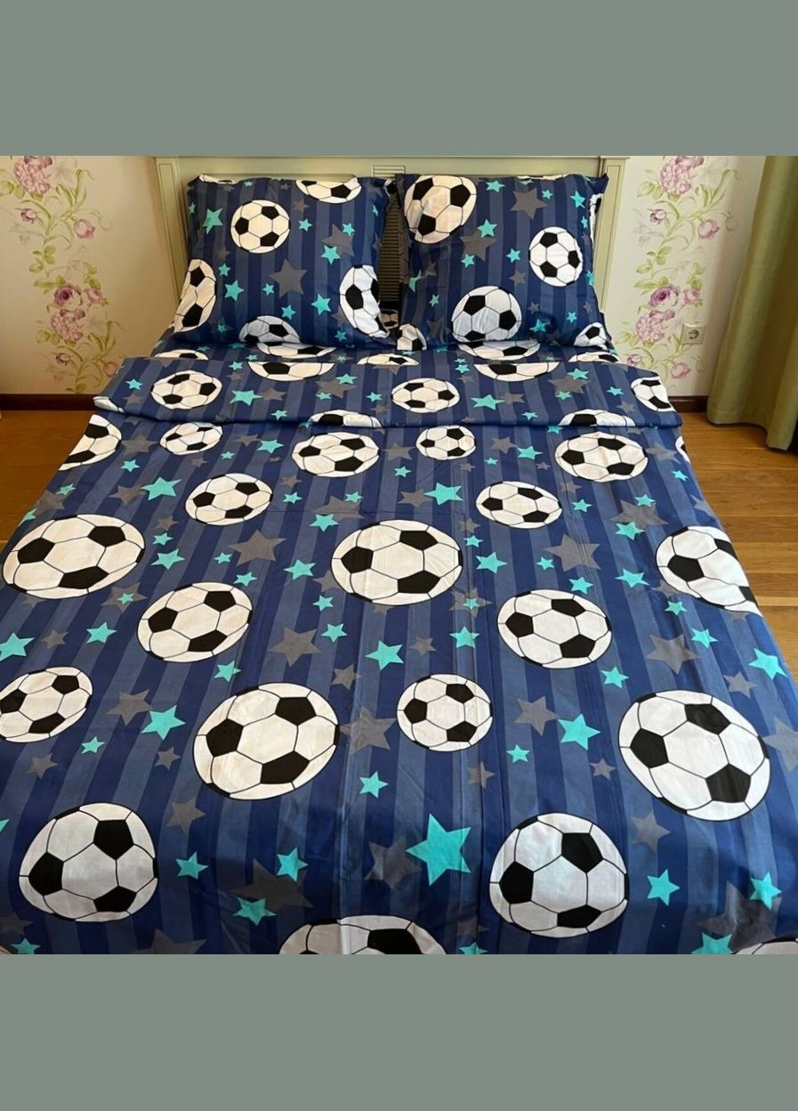 Дитяча постільна білизна полуторна синя Футбол Бязь Голд 168087 Ananasko (322860012)