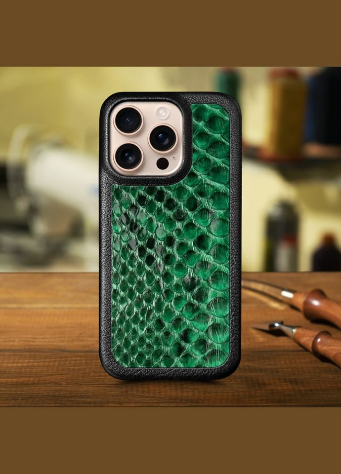 Кожаная накладка ExBacker для Apple iPhone 16 Pro Зелёный питон (78131) Stenk (316651372)
