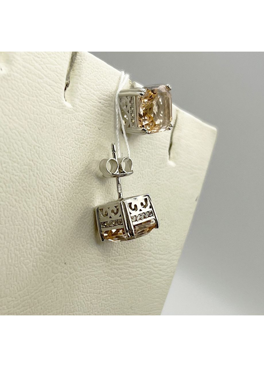 Серьги-пусеты серебряные с морганитом 4,03 г No Brand (369736518)