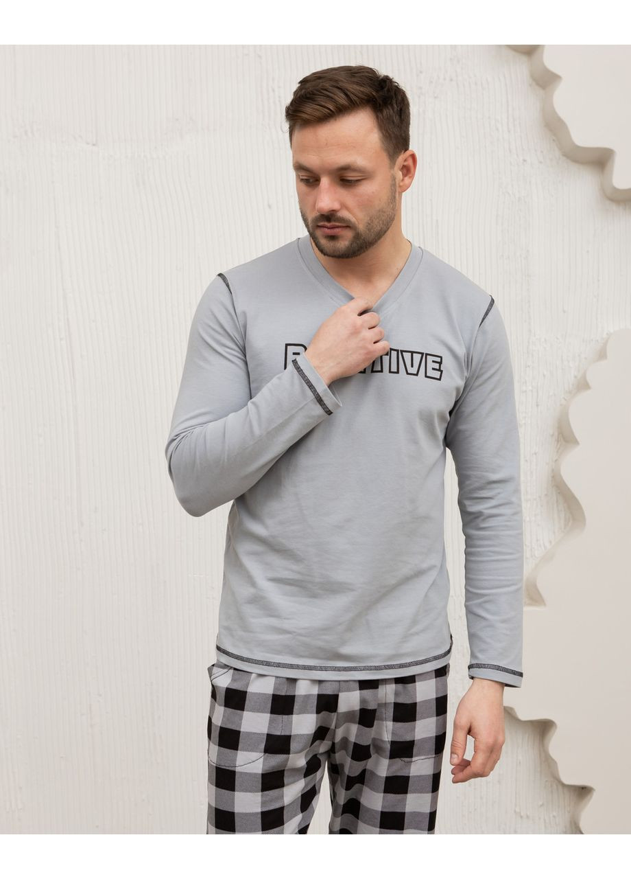 Мужская пижама серая клетка - Позитив - Family look 93487 Tom John (371135784)