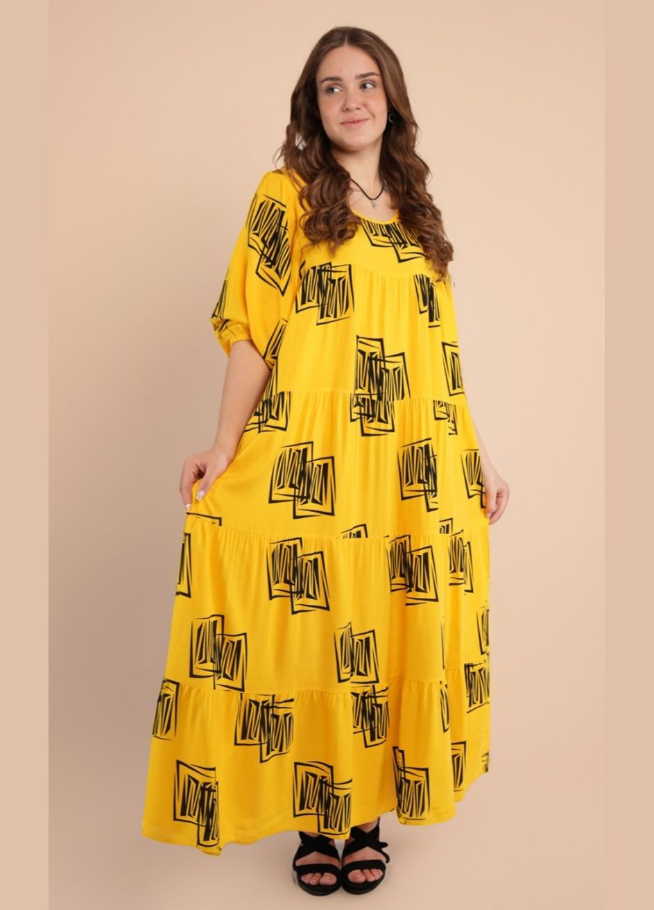 Жовтий сукня Saimeiqi з абстрактним візерунком