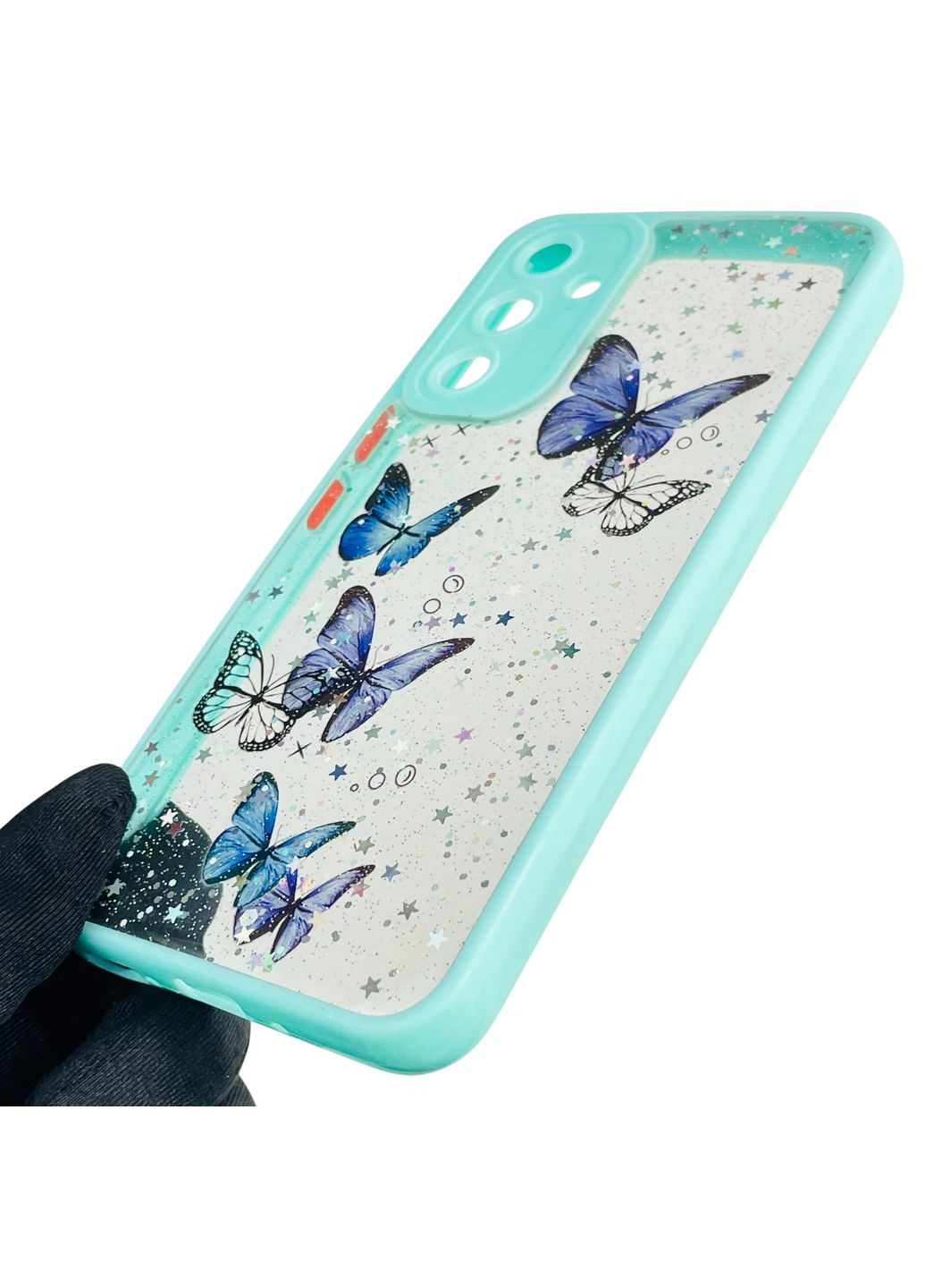 Чехол для Galaxy A54 5G (SM-A546E) с блёстками с бабочками на самсунг а54 5г бирюзовый Samsung (366388167)