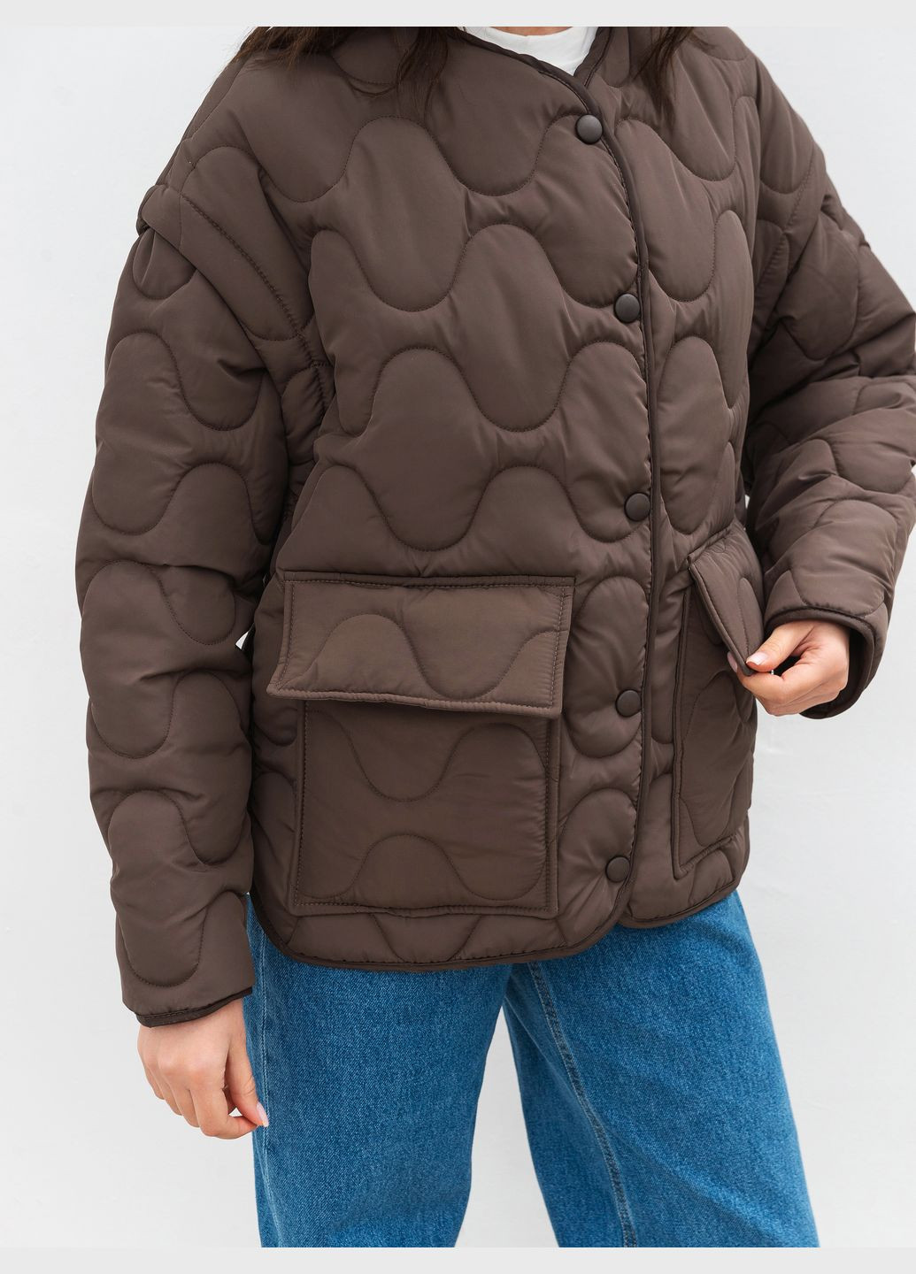 Коричневая демисезонная куртка-жилет Romashka Буффало