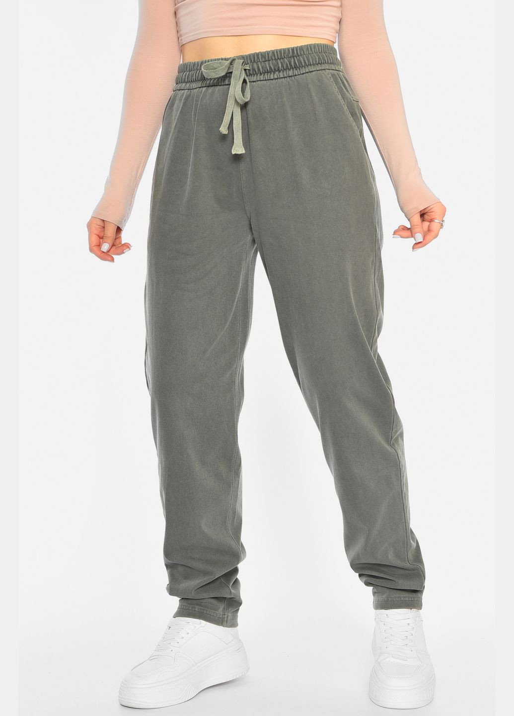 Джинсы женские полубатальные утепленные зеленого цвета Let's Shop - (305822671)