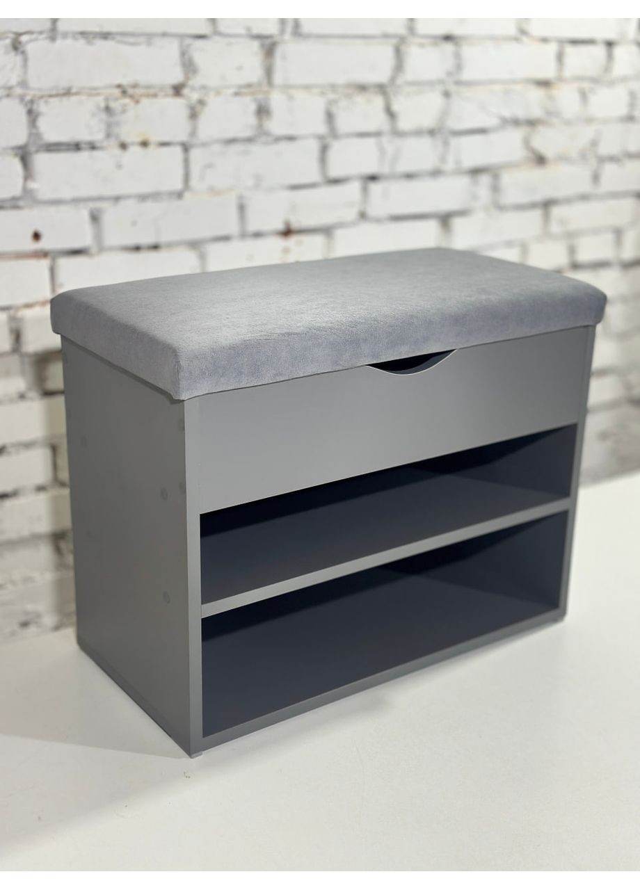 Банкетка для взуття в передпокій. Верхня частина відкривається. ДСП Графіт. Тканина сіра. Шириною 70см. No Brand (369559595)