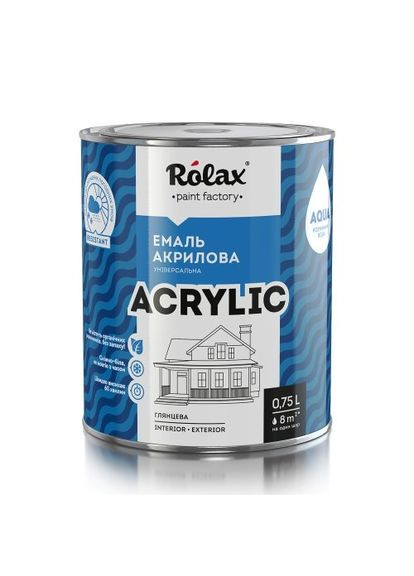 Емаль акрилова Acrylic універсальна сніжно-біла глянсова 0,75 л Rolax (360882100)