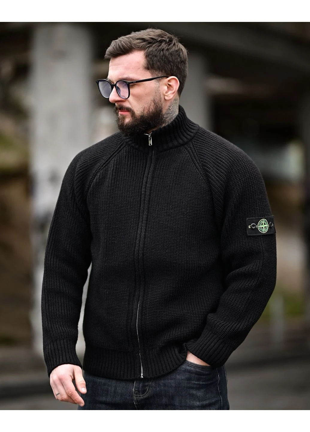 Мужская демисезонная кофта вязка черная Stone Island (374988669)