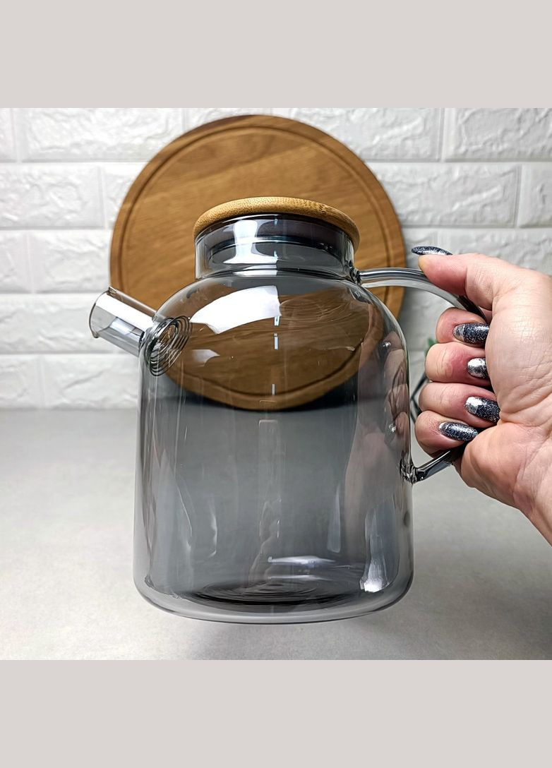 Высокий стеклянный чайник для плиты 1,5л Чёрный перламутр Smokey Crystal No Brand (366818137)