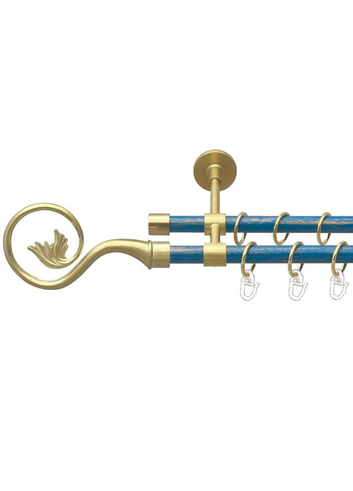 Карниз Ника металлический двухрядный закрытый гладкая труба Золото Матовое - Голубая 16\16 мм 300 см (00-00025083) ORVIT (300845107)