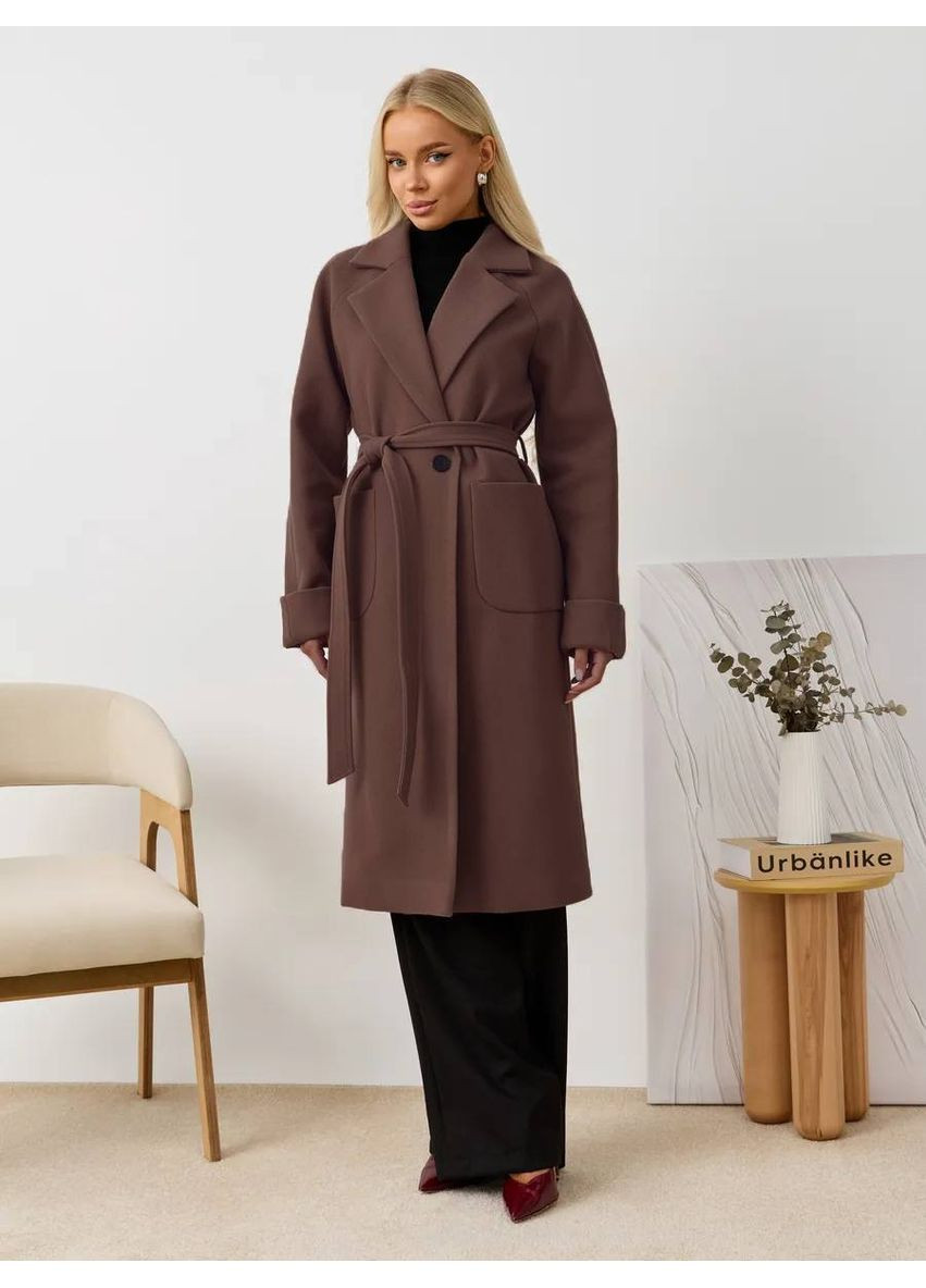 Темно-коричневе демісезонне Пальто Турецький кашемір на підкладці,з поясом та накладні кишені Україна