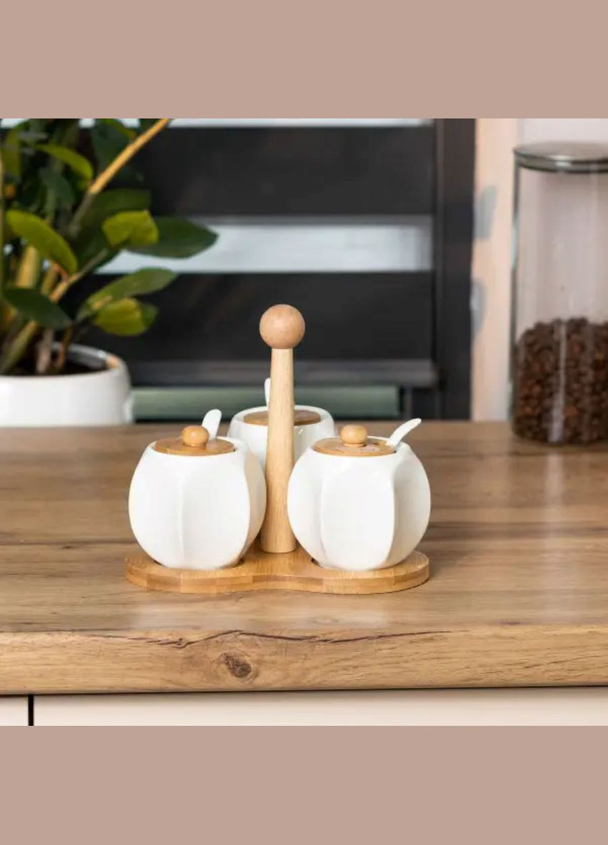 Набір банок для сипучих продуктів 3 шт по 200 мл, на бамбуковій підставці HP1201 Yiwu (371481886)