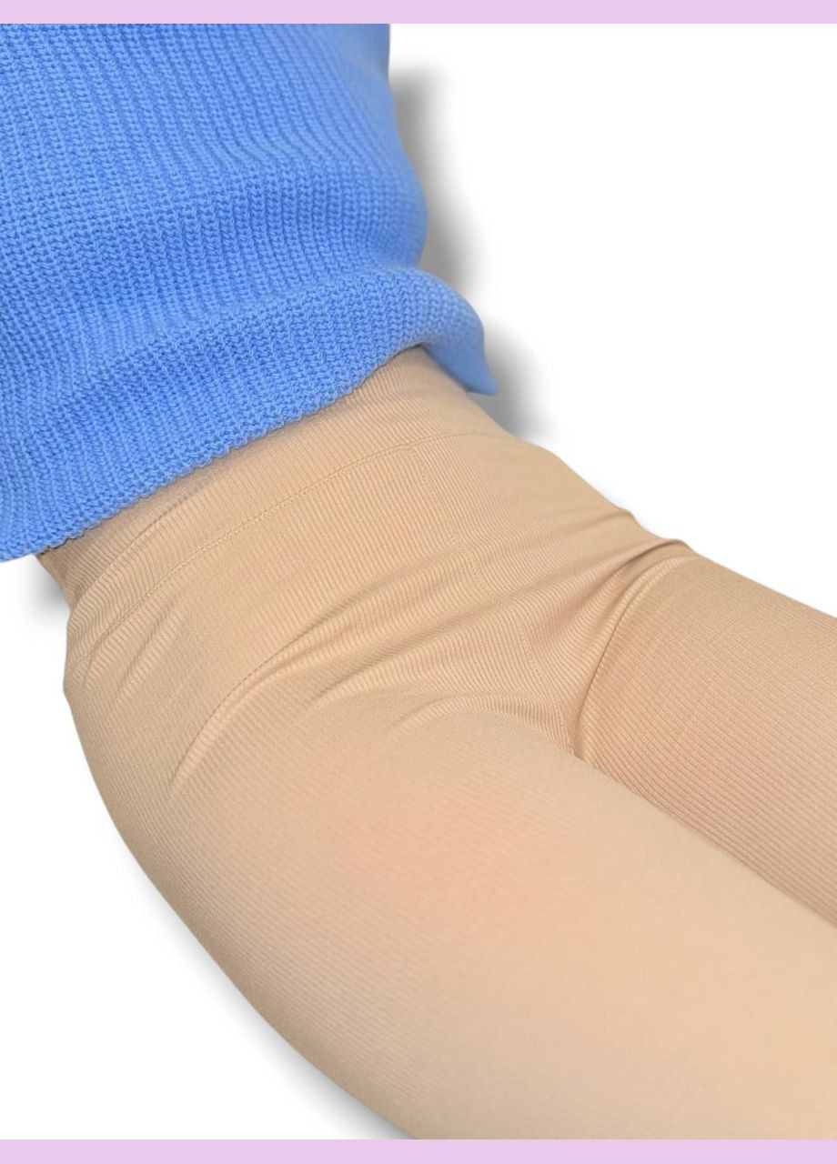 Лосины эластичные в рубчик женские с высоким широким поясом классические без утепления демисезон 99-101см No Brand Лосини в рубчик класичні без підкладки фуксія (342758752)