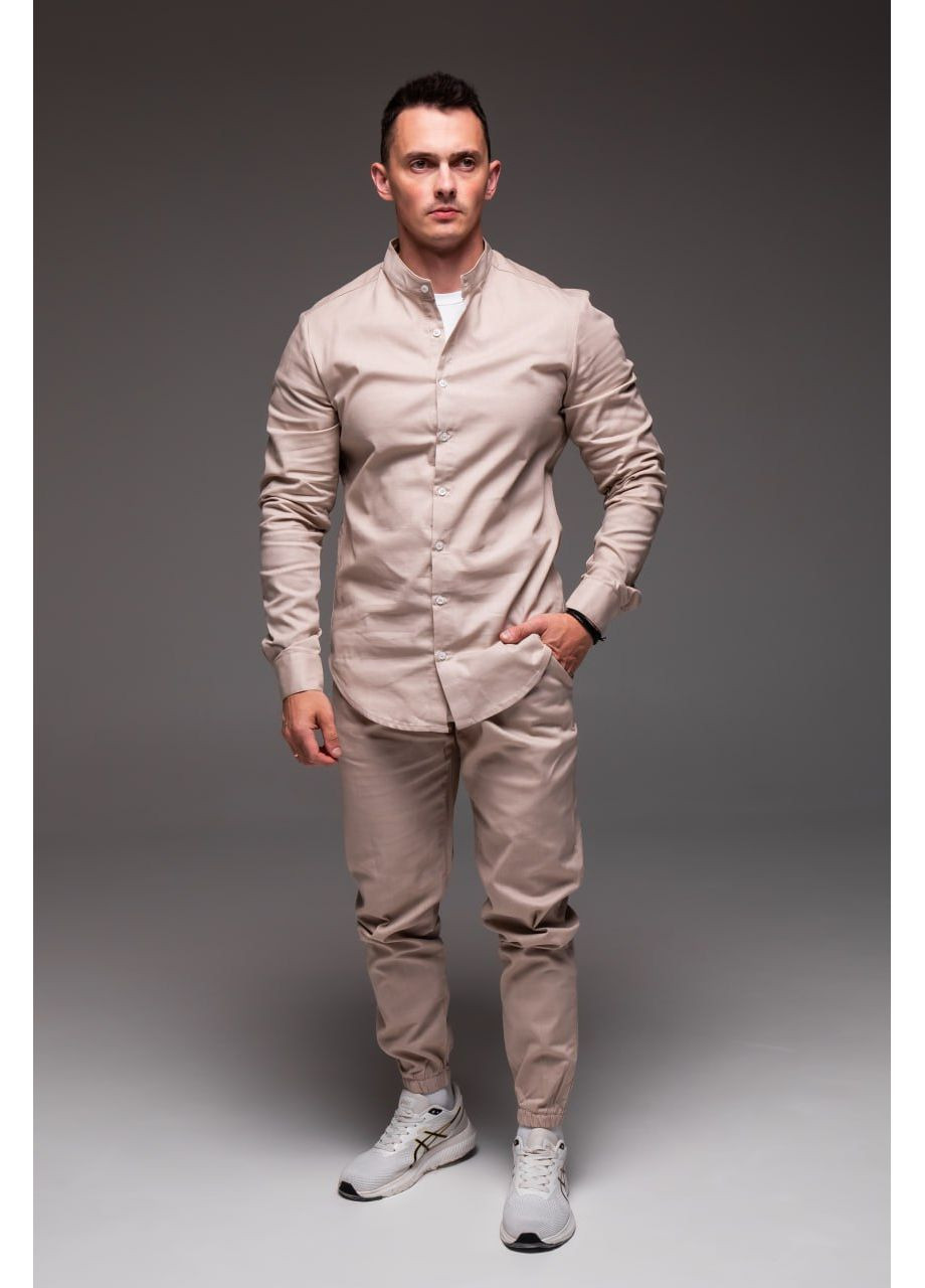 Бежевый демисезонный мужской льняной комплект (рубашка + штаны) с рубашкой, брючный Vakko