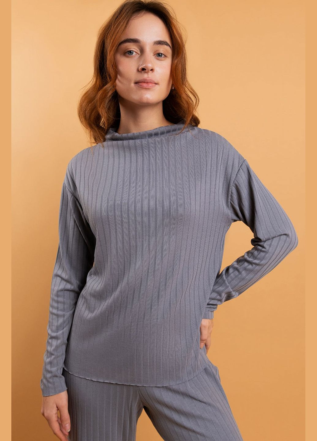 Сірий трикотажний світшот у рубчик Brabrabra однотонний (302753998)