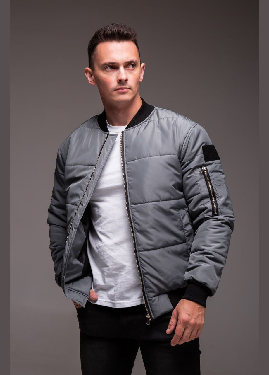Сіра демісезонна утеплена куртка бомбер Vakko