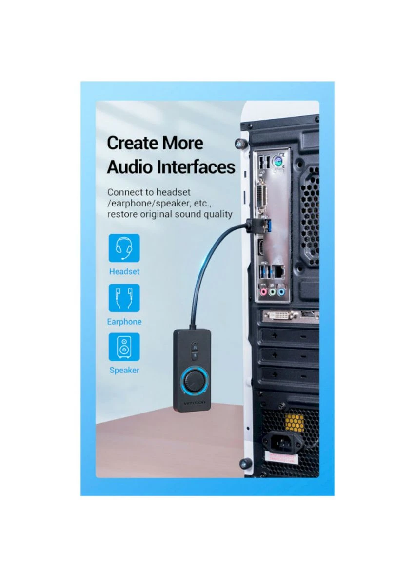 Адаптер USB 2.0 External Stereo Sound Adapter with Volume Control 0.15M Black ABS Type (CDRBB) Vention (300682036)