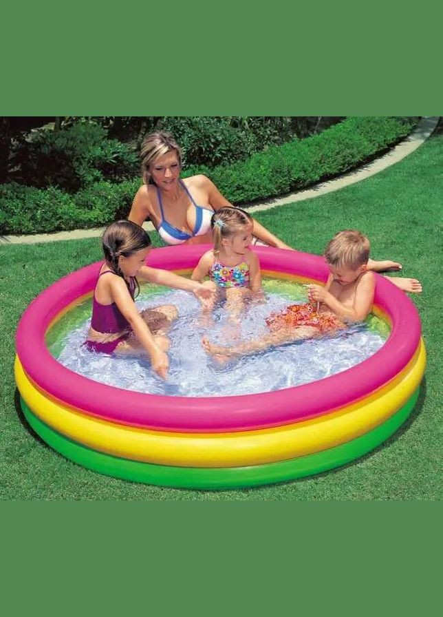 Дитячий надувний басейн 57422-1 «Веселка», з надувним дном, 147 х 33 см, з кульками 10 шт Intex (298578378)