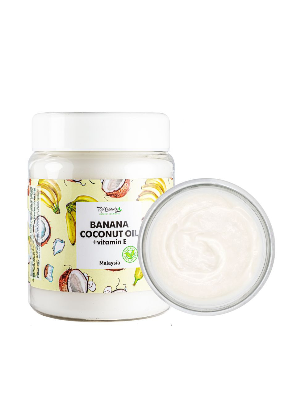 Масло для волос и тела кокосовое с витамином Е и ароматом банана 250 мл Top Beauty (367989914)