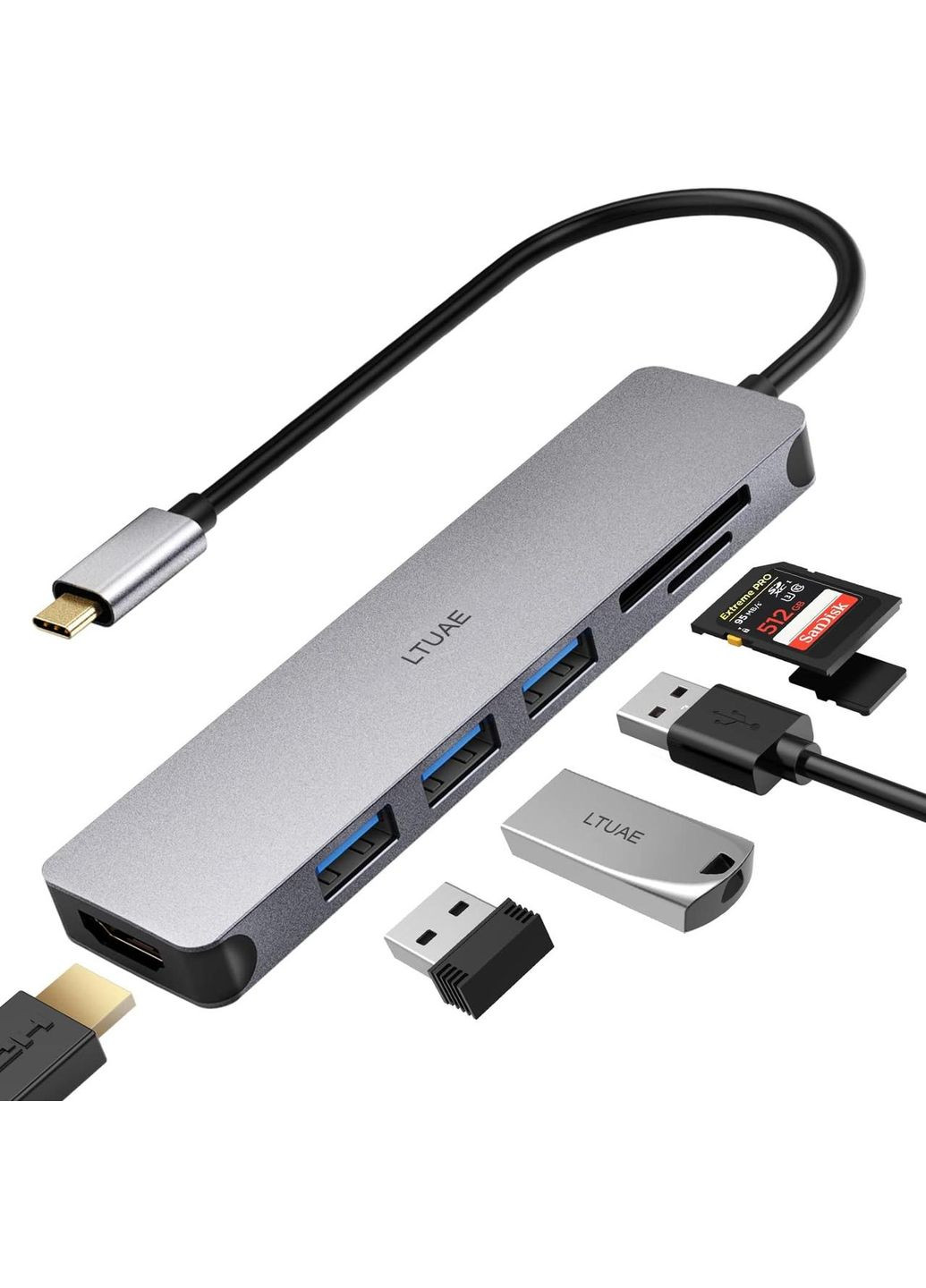 Концентратор USB C хаб Hub с выходом HDMI 4K USB 3.0 SD/TF No Brand (363320402)