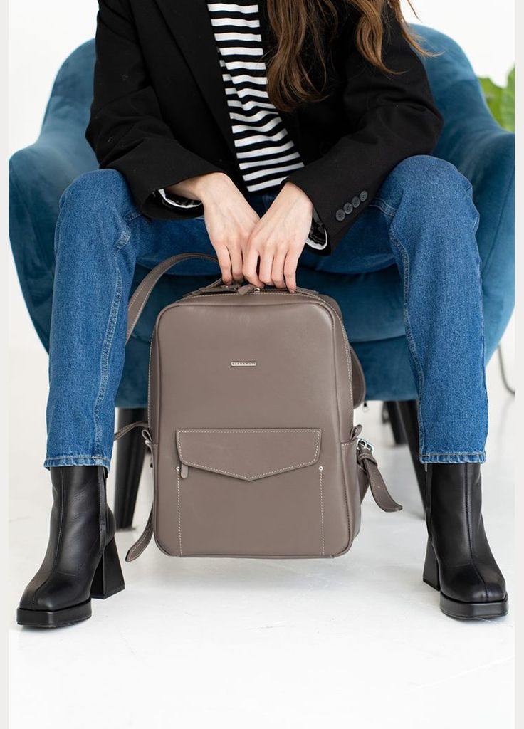 Шкіряний міський жіночий рюкзак на блискавці Cooper темно-бежевий (A-026534) BlankNote (330144443)