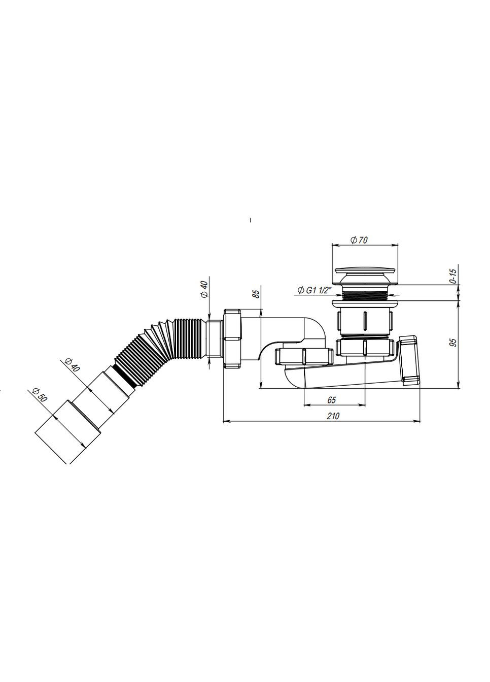 Сифон для душового піддона Д01230, з гальванічним покриттям, системою Click-Clack та ревізією SoloPlast (340285943)