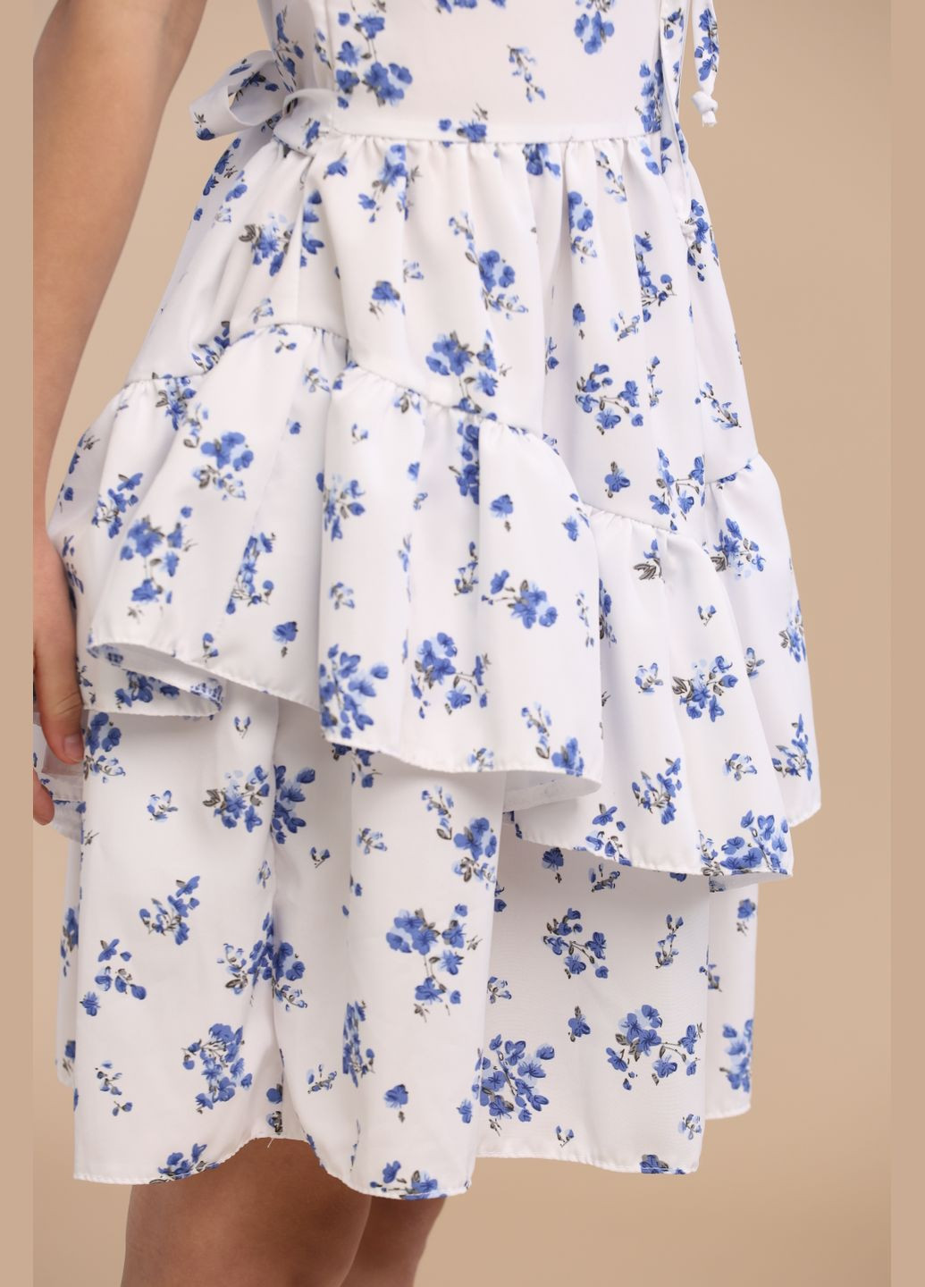 Белое стильное летнее платье на девочку подростка (00123) белое с цветочным принтом Odri (334012105)