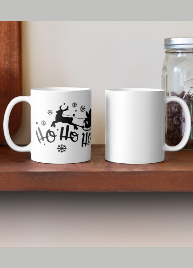 Чашка Керамічна Кружка з принтом Ho Ho Ho Хо-хо-хо Санта в дорозі Біла 330 мл Orca (307501527)