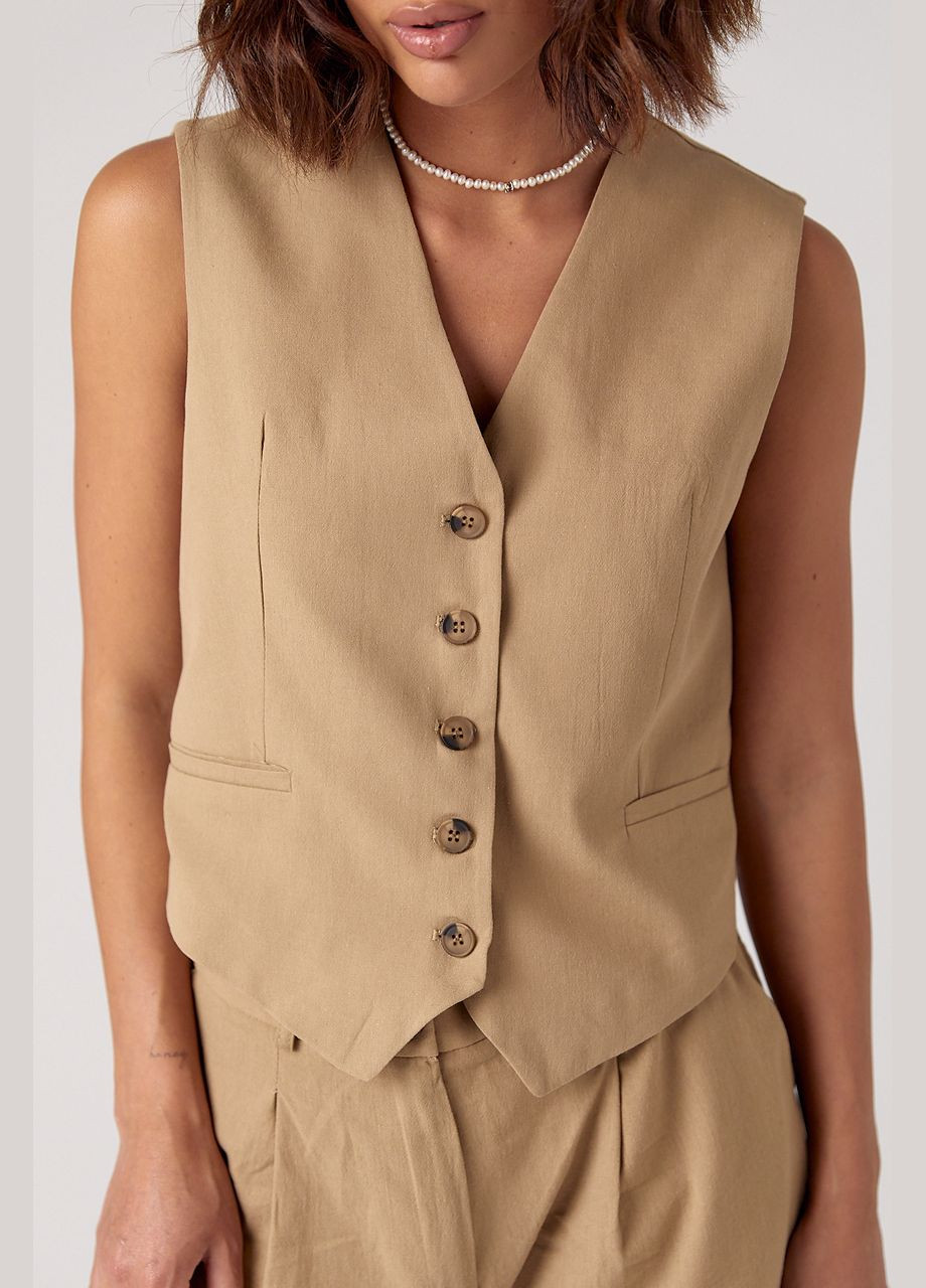 Літній жіночий лляний костюм із шортами та жилетом Lurex (296889419)