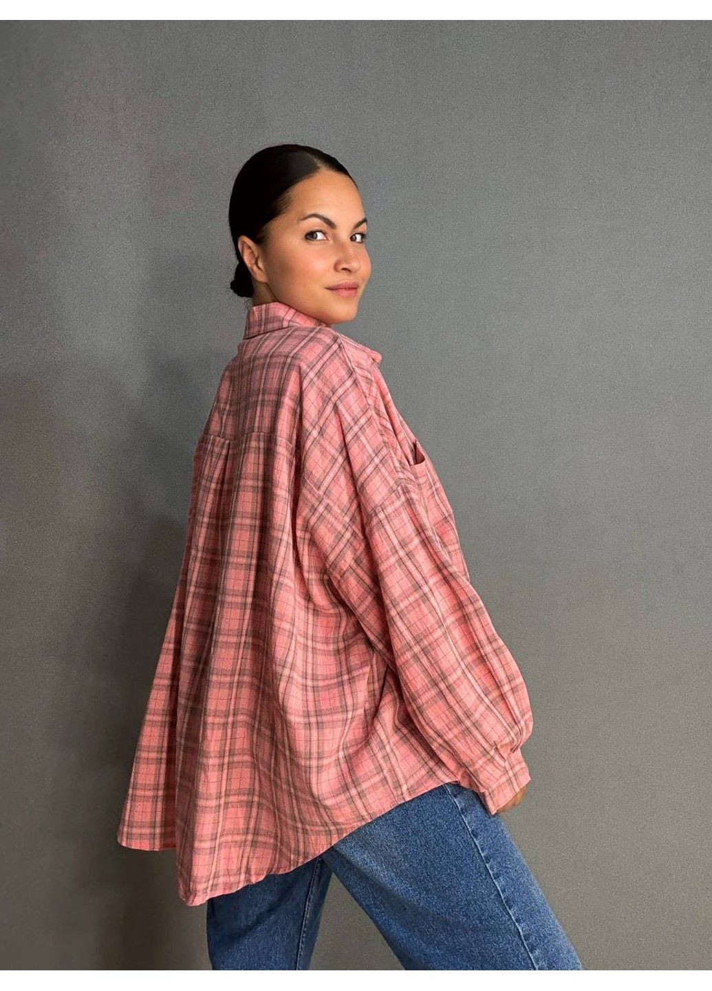 Сорочка жіноча A-N 7866 супероверсайз у клітинку широка No Brand (346331455)