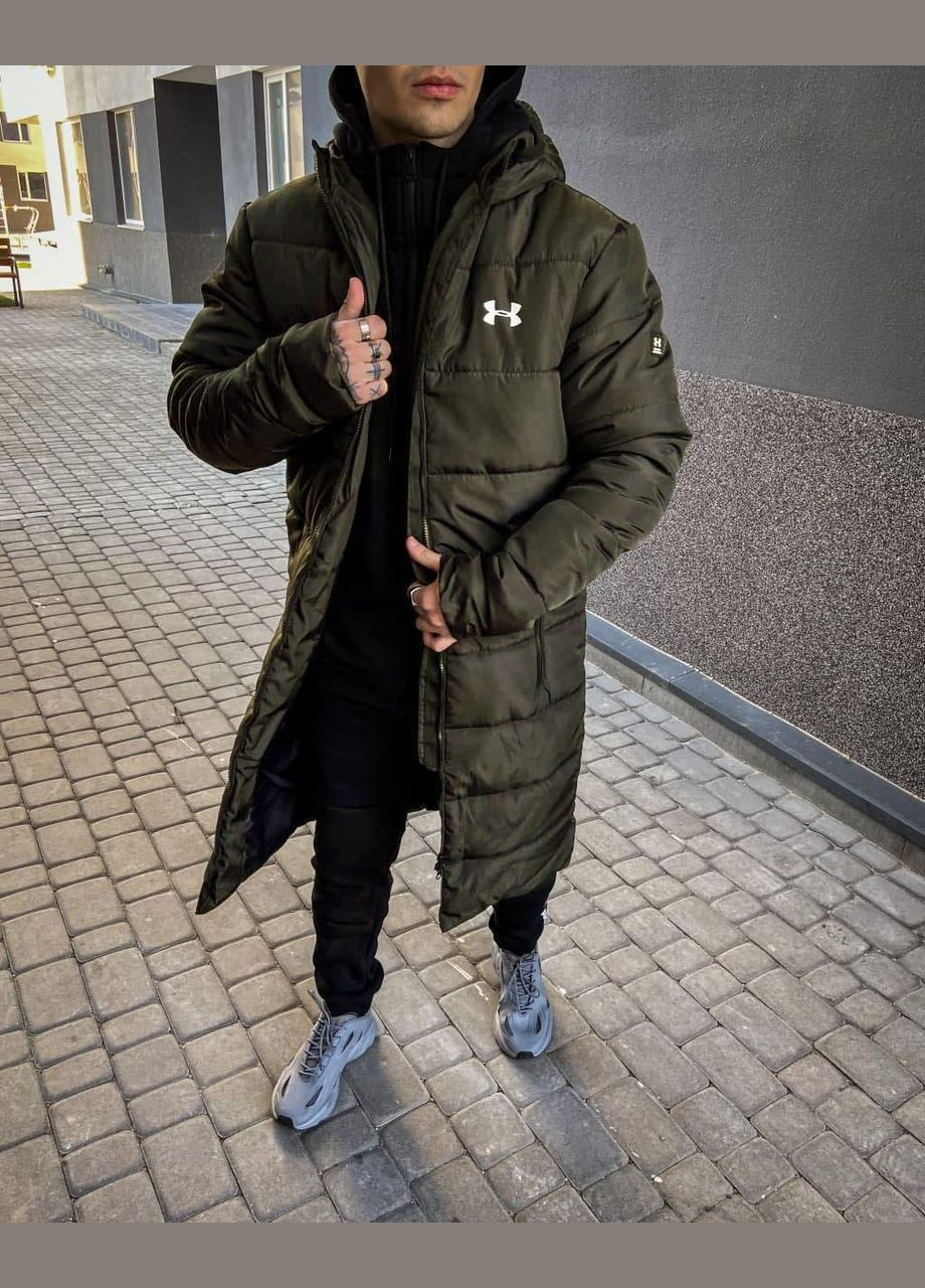 Оливкова (хакі) зимня зимовий пуховик подовжений No Brand