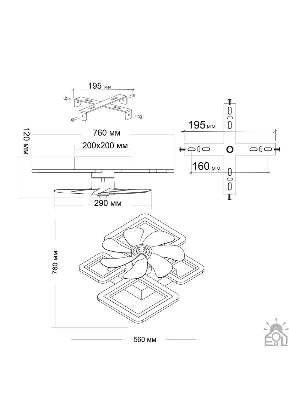 Смарт люстра з вентилятором керована світлодіодна FAN OVAL 70 Вт + 18 Вт 760x560x120 мм Бiла ESLLSE (365650689)