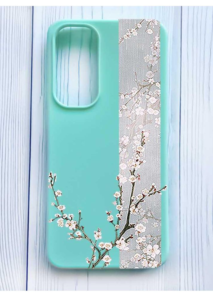 Mатовий бірюзовий чохол на Samsung Galaxy A35 (A356) Квітуча сакура (принт 285) Creative (355389199)