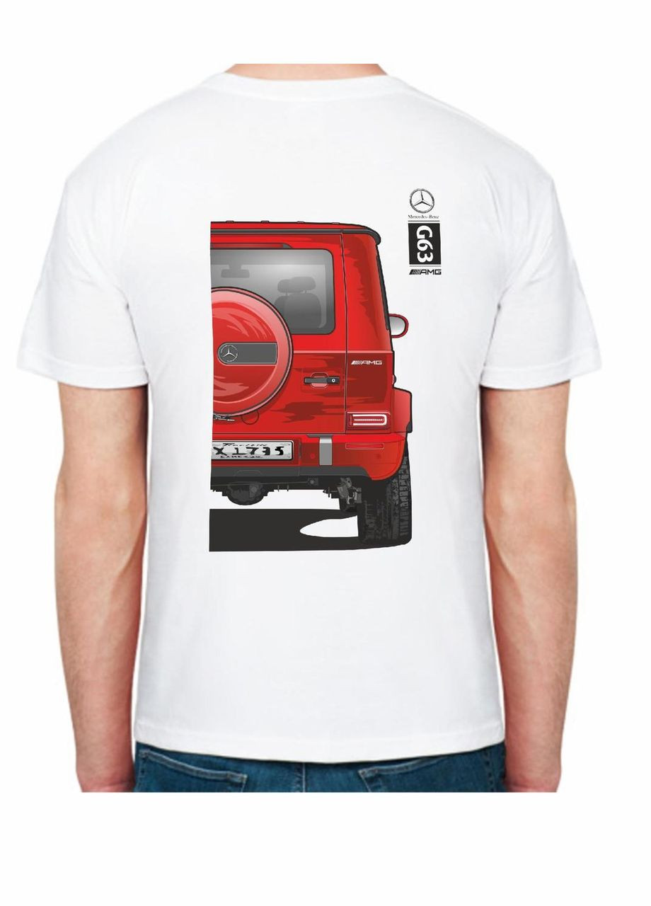Белая мужская футболка с принтом mercedes-benz g63 amg fr 407263 белая Avtolife