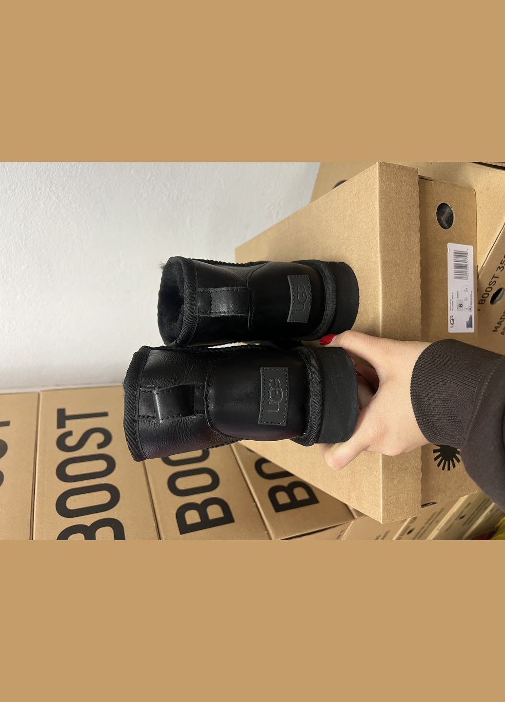 Угги женские мини черные кожаные mini leather No Brand (329688097)