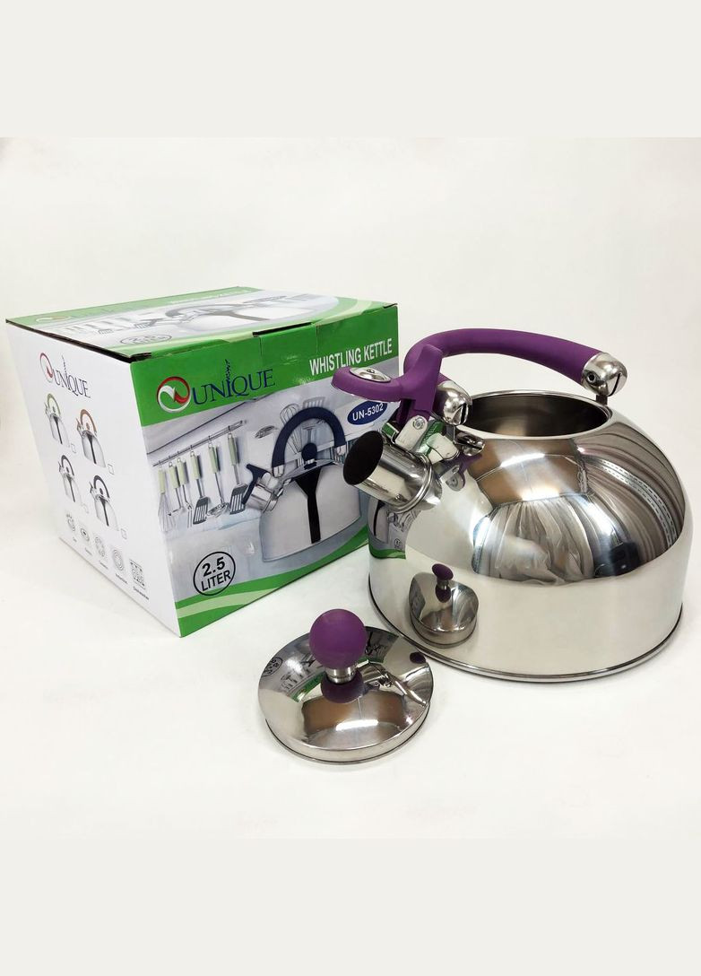 Чайник із свистком UN-5302 2.5 л, гарний чайник для газової плити. Колір: фіолетовий Unique (364664805)
