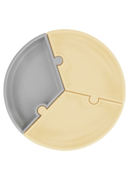 Секційна силіконова тарілка на присосці Puzzle Mellow Yellow / Powder Grey () MinikOiOi 101050053 (333930503)